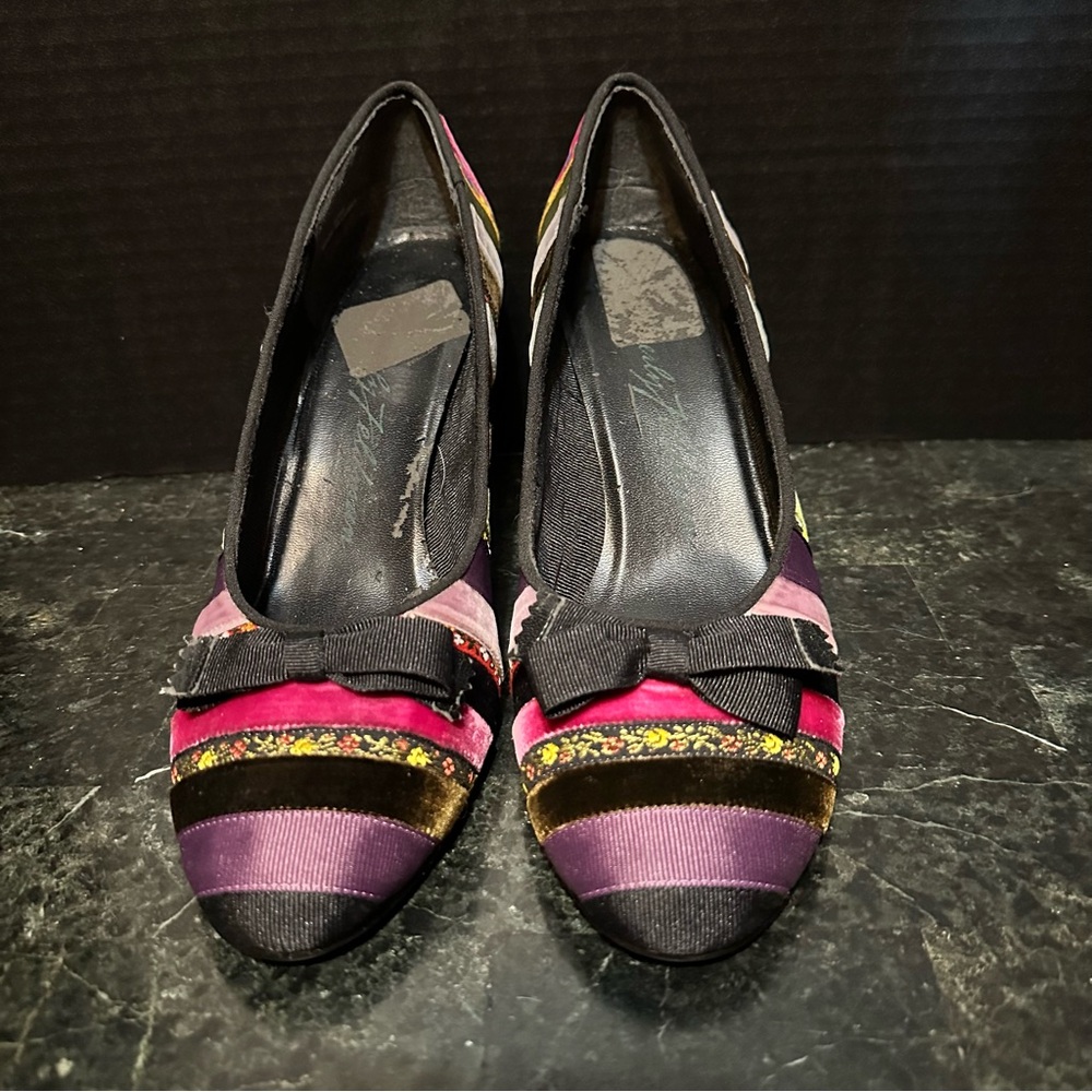 Beverly Feldman Patchwork Kitten Heels Multi Colo… - image 1